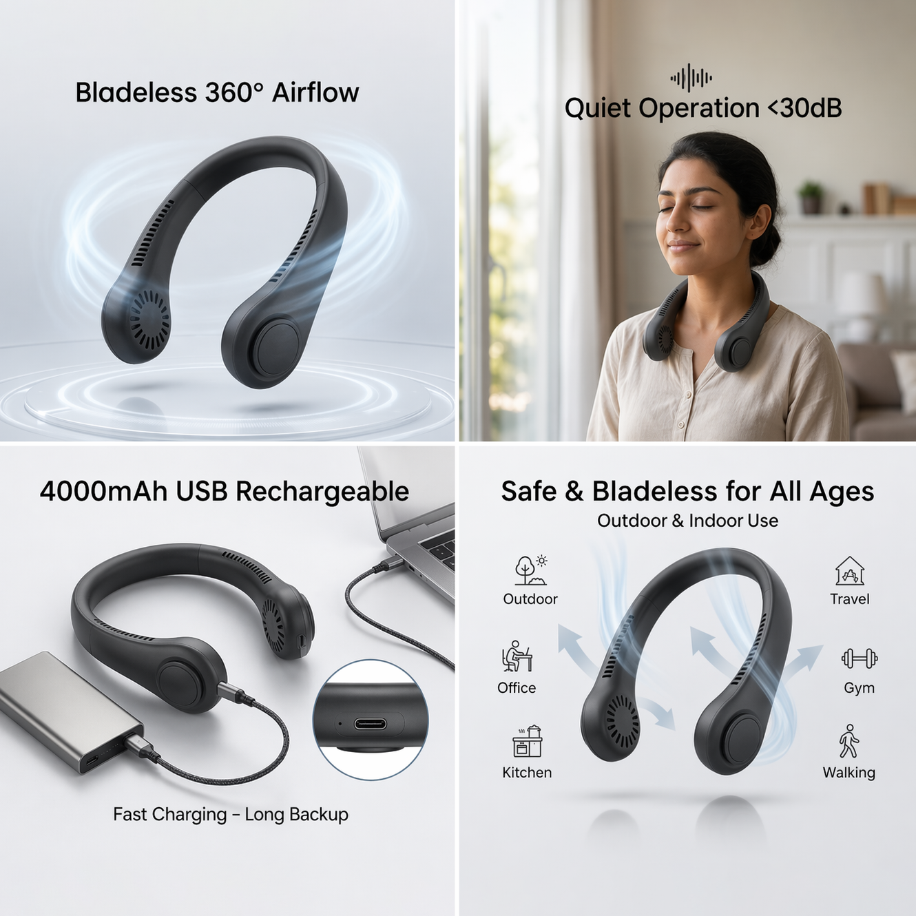 Momentic Aero™ | Portable Wearable Neck Fan | Bladeless, Rechargeable & Hands-Free